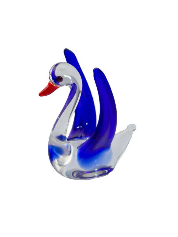 Glasfigur Schwan kristall mit blauen Flügeln