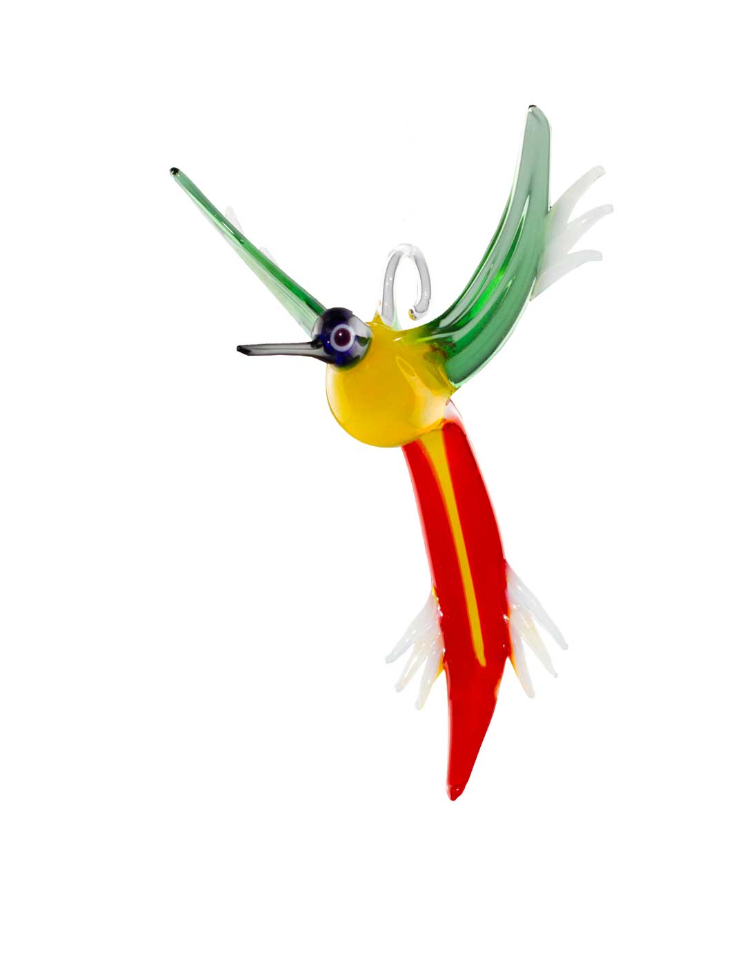 Glasfigur Kolibri hängend gelb rot grün blau
