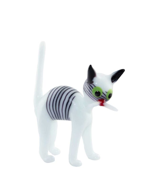 Glasfigur Katze weiß gestreift
