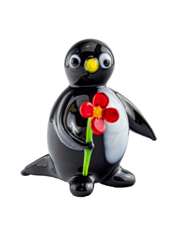 Glasfigur Pinguin mit Blume