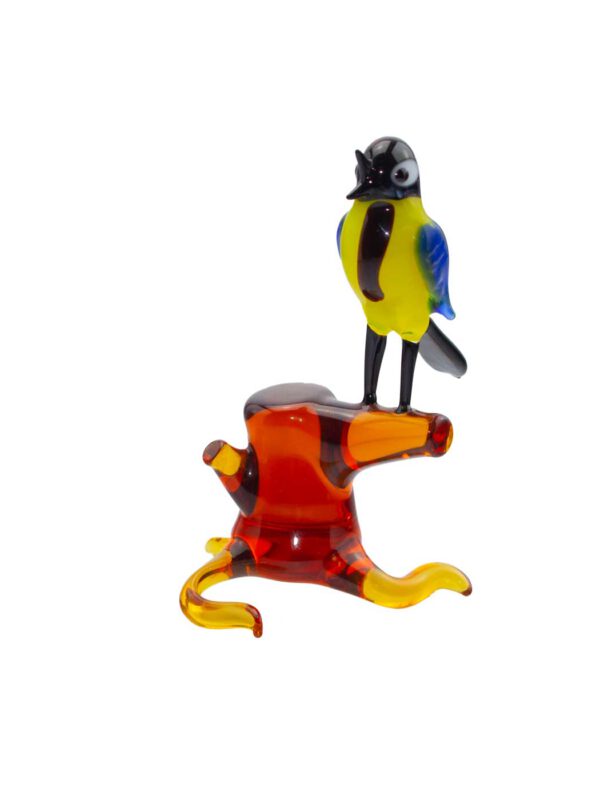 Glasfigur Meise auf Stamm