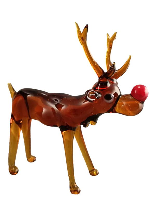 Glasfigur Rentier mit roter Nase