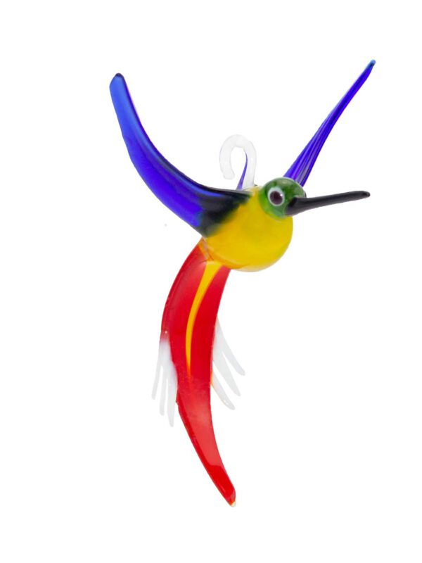 Glasfigur Kolibri hängend gelb rot blau grün