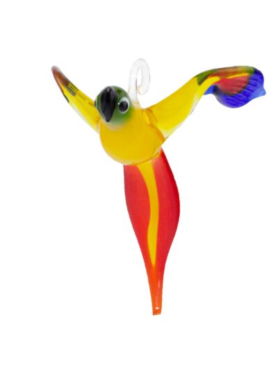 Glasfigur Papagei hängend gelb rot blau grün