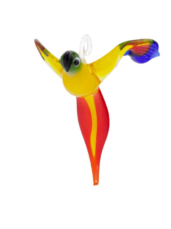 Glasfigur Papagei hängend gelb rot blau grün