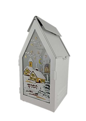 Laterne weiß mit Winterlandschaft