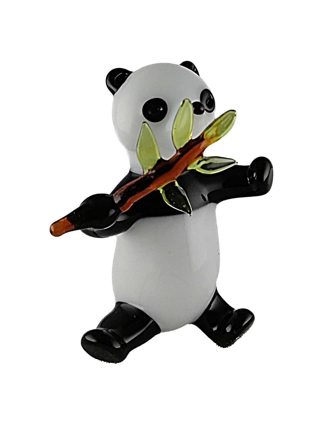 Glasfigur Pandabär mit Bambuszweig
