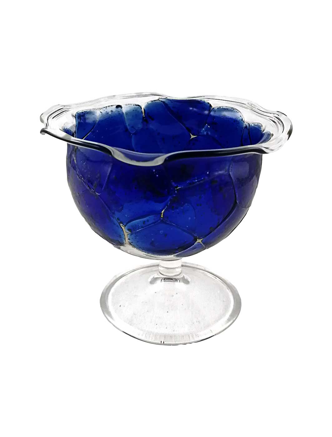 Teelichtglas mit Granulat blau