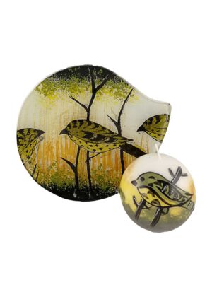 Glasplatte Vögel rund mit Wachskerze