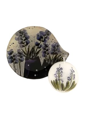 Glasplatte Lavendel rund mit Wachskerze