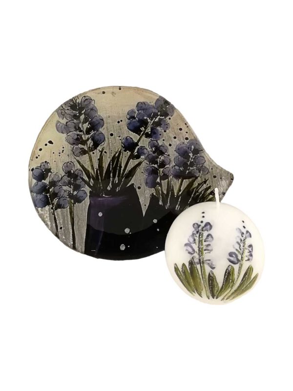 Glasplatte Lavendel rund mit Wachskerze