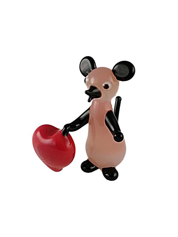 Glasfigur Maus mit Herz