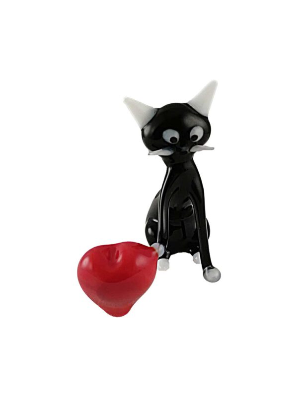 Glasfigur Katze mit Herz