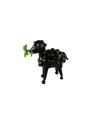Glasfigur Schaf mit Kleeblatt schwarz