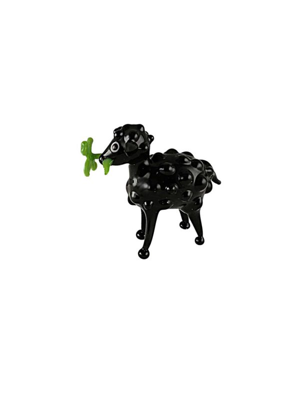 Glasfigur Schaf mit Kleeblatt schwarz