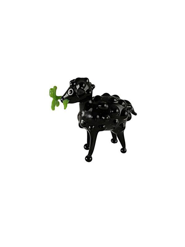 Glasfigur Schaf mit Kleeblatt schwarz
