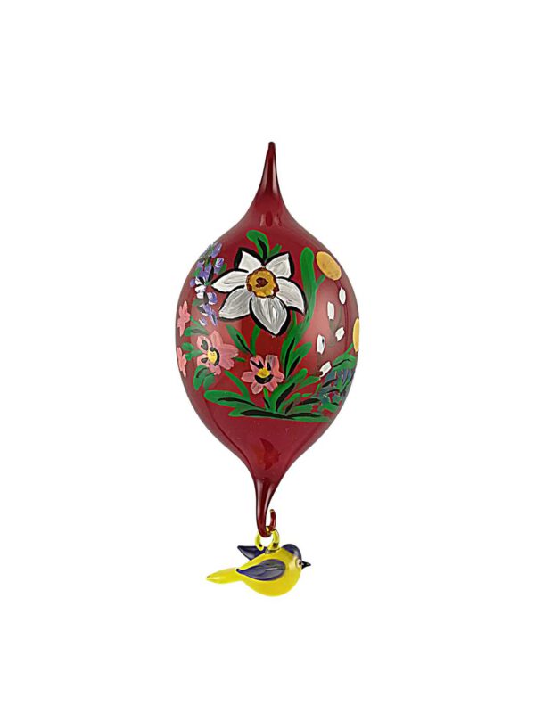 6er Osterei rot Blumen mit Vogel