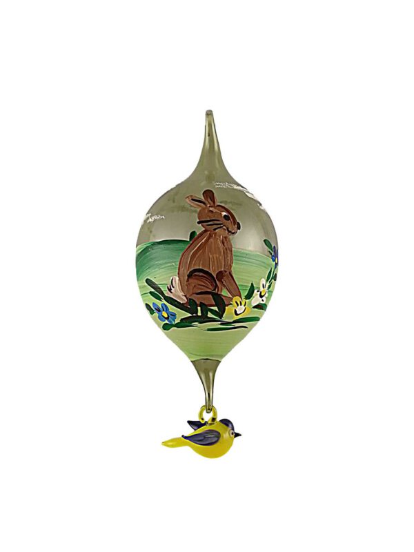 6er Osterei olivgrün Osterhase mit Vogel
