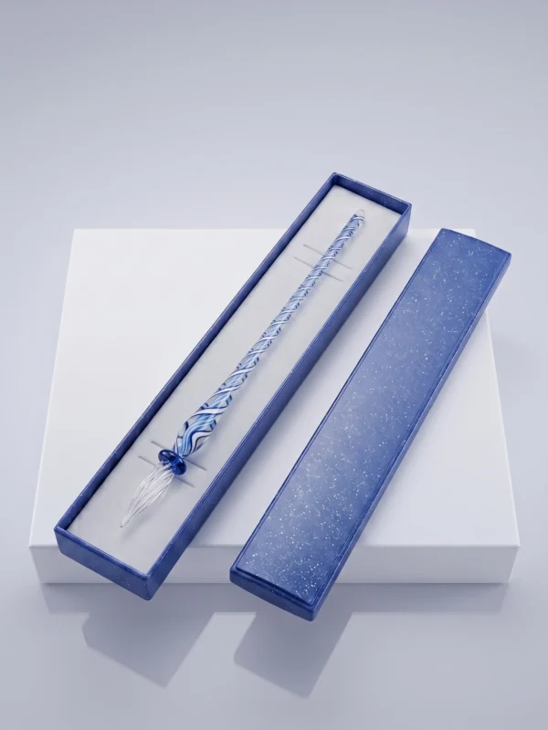 Glasschreiber blau weiß Fadenkern mit Etui