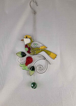 Fensterbild Vogel auf Blume