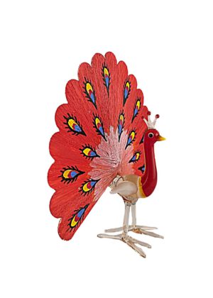 Pfau mit Glasfederrad rot