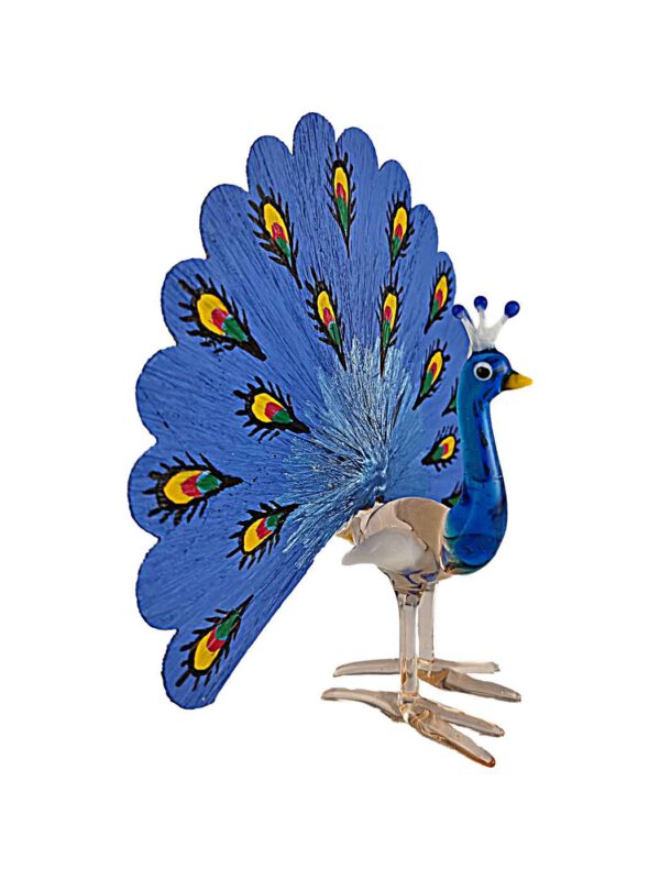 Pfau mit Glasfaserrad blau
