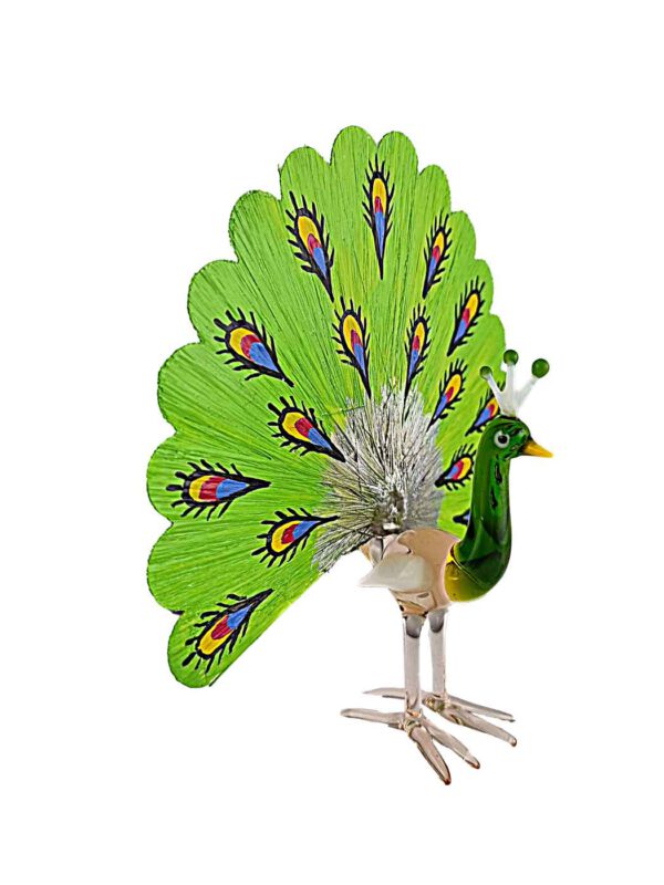 Glasfigur Pfau Glasfaserrad hellgrün – Ansicht 2