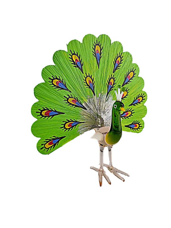 Glasfigur Pfau Glasfaserrad hellgrün