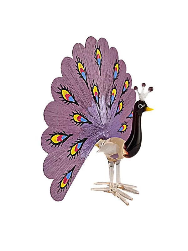Glasfigur Pfau Glasfaserrad lila – Ansicht 2