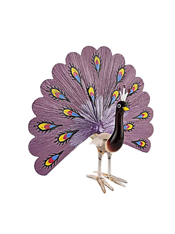 Glasfigur Pfau Glasfaserrad lila