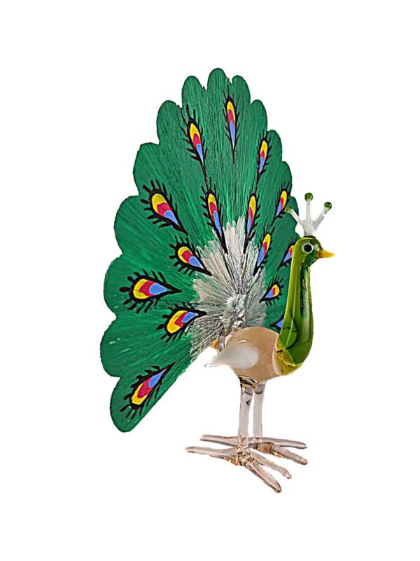 Glasfigur Pfau Glasfaserrad grün – Ansicht 2