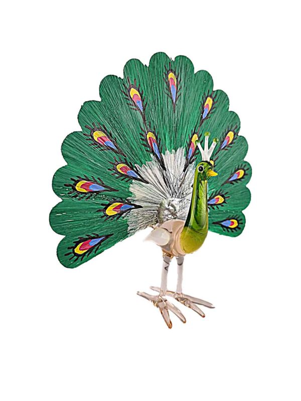 Glasfigur Pfau Glasfaserrad grün