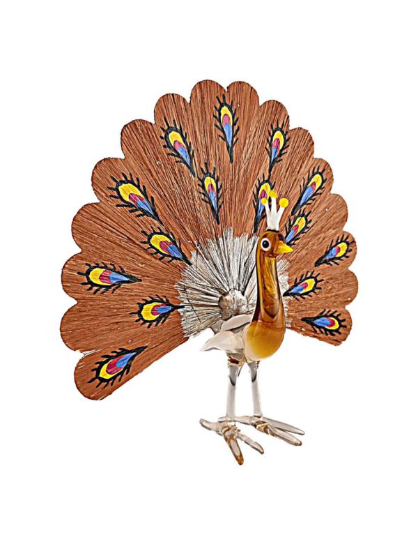 Glasfigur Pfau Glasfaserrad braun