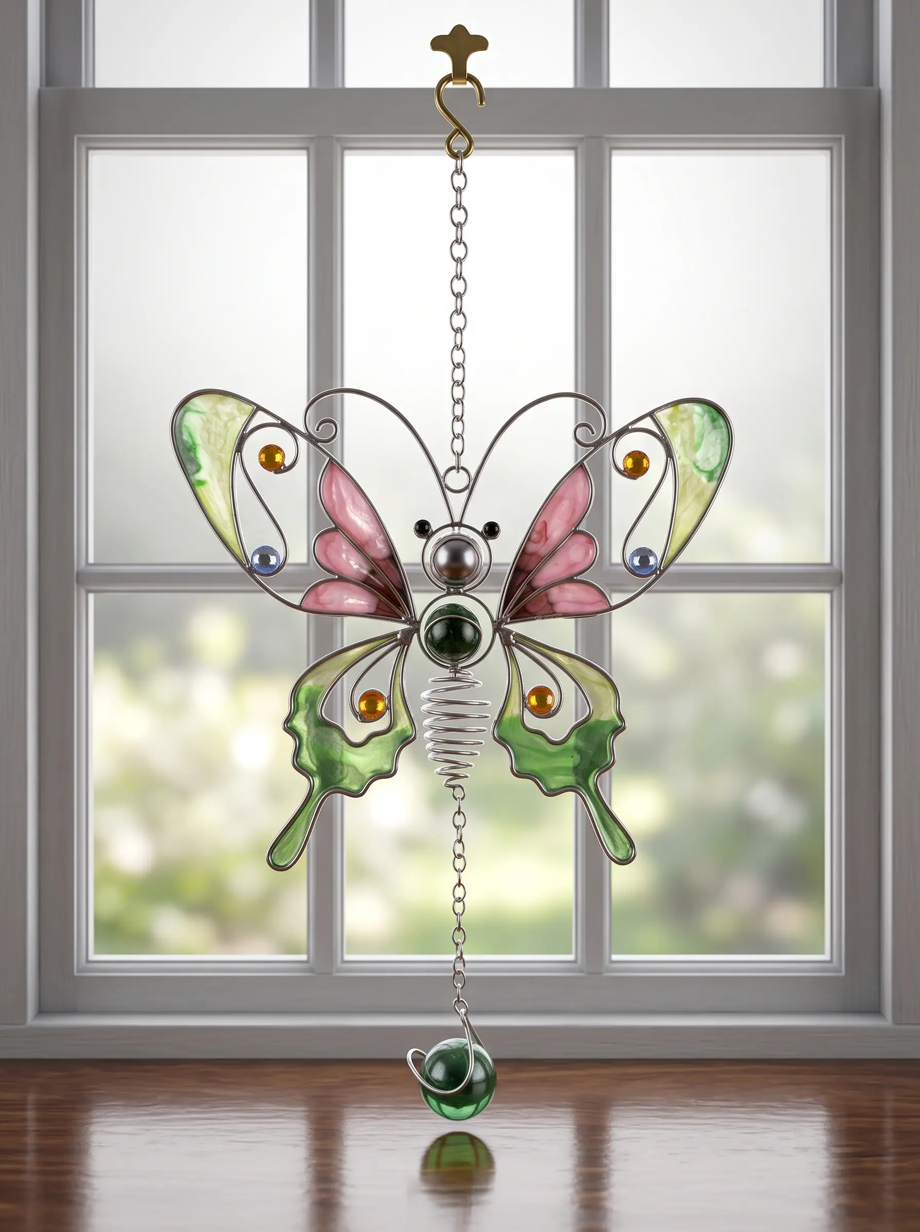 Fensterbild Schmetterling grün im Fenster
