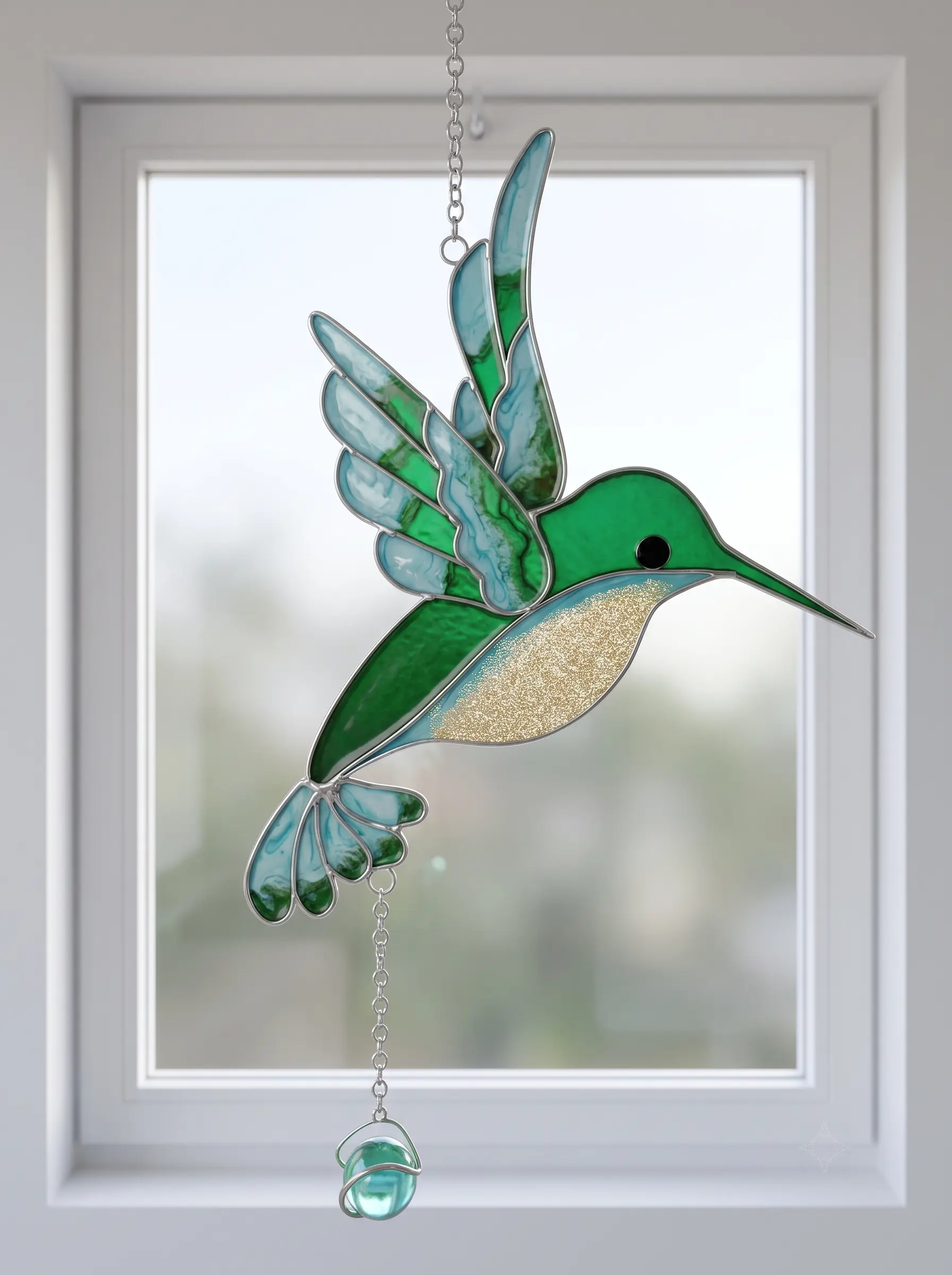 Eisvogel türkis im Fenster