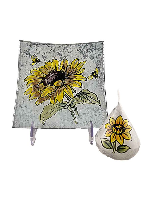 Glasteller Sonnenblume mit Wachskerze – Ansicht 2