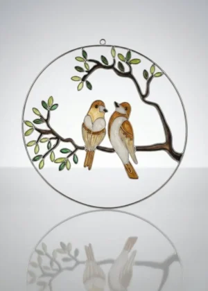 Fensterbild Vogelpaar braun