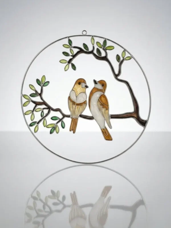 Fensterbild Vogelpaar braun