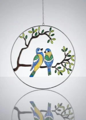 Fensterbild Vogelpaar blau