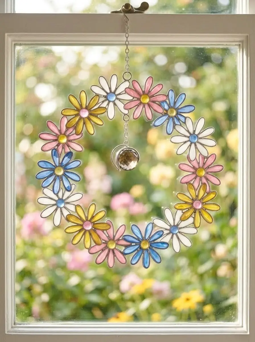 Fensterbild Blumenring bunt