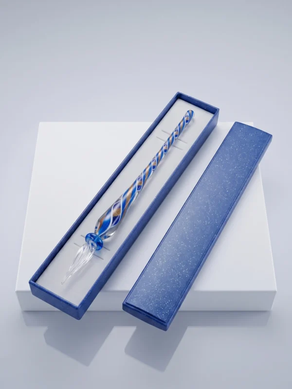 Glasschreiber blau weiß gold im Etui