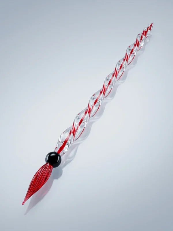 Handgefertigte Lauschaer Glasfeder mit roter Spitze und gedrehtem Schaft