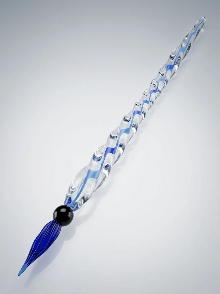 Handgefertigter Glasschreiber aus Lauschaer Glas mit blauem Faden und kobaltblauer Spitze